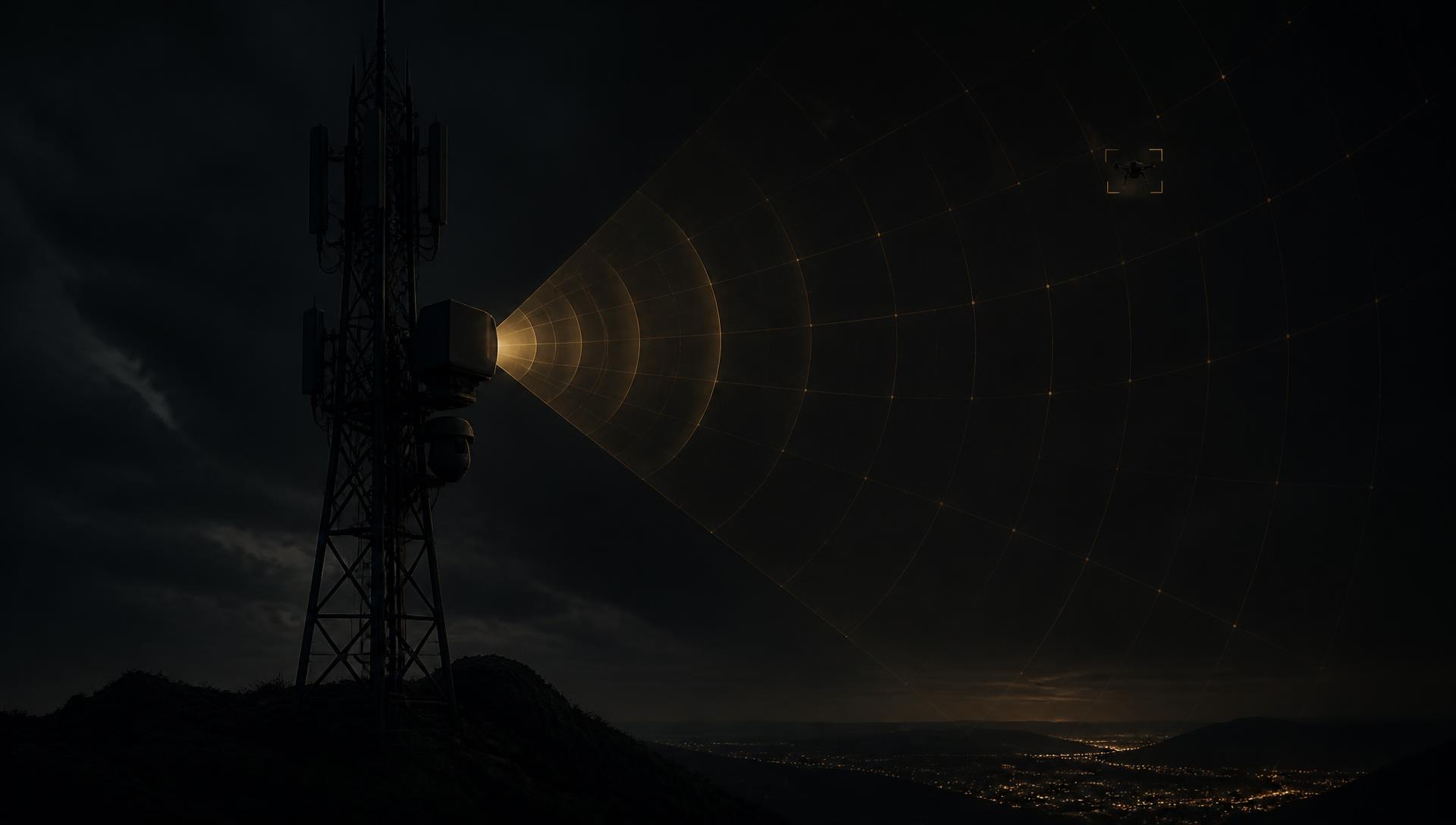 Cellular tower carrying a W-band radar sensor scanning the night sky